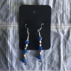 3/30$ Homemade silver tone pierced blue stone earrings brand new never worn